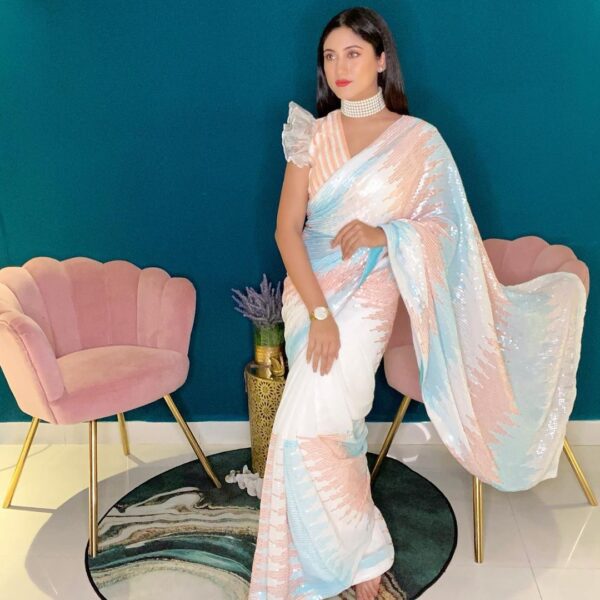 Multicolor Sequence Work Georgette Saree - Image 2