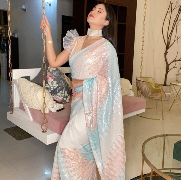 Multicolor Sequence Work Georgette Saree - Image 3