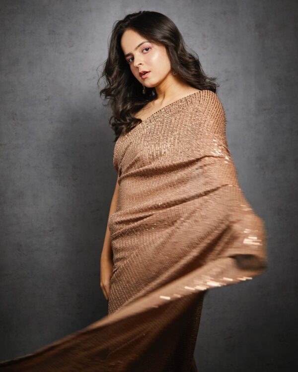 Brown Color Heavy Sequence Work Georgette Saree - Image 3