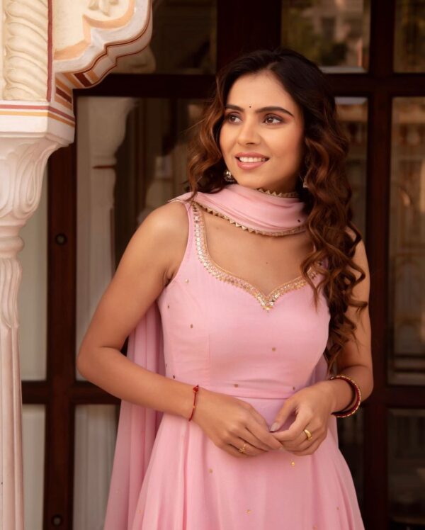 Peach Color Fox Georgette Beautiful Gown