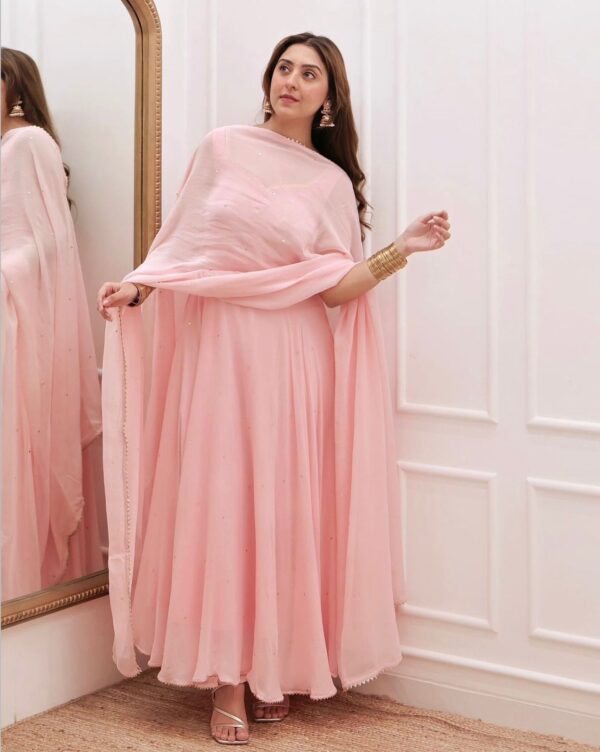 Peach Color Fox Georgette Beautiful Gown - Image 2