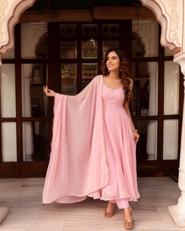 Peach Color Fox Georgette Beautiful Gown - Image 3
