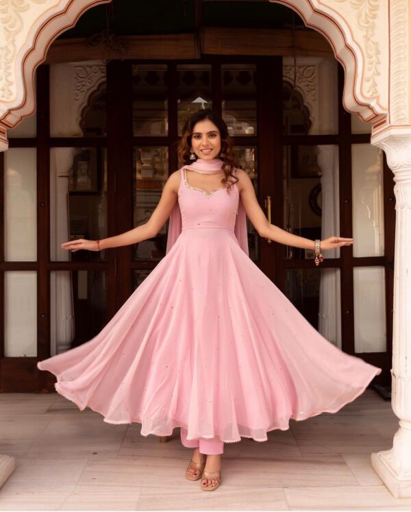 Peach Color Fox Georgette Beautiful Gown - Image 4