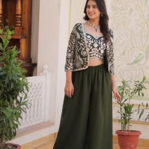 Designer Mehndi Color Koti With Palazzo
