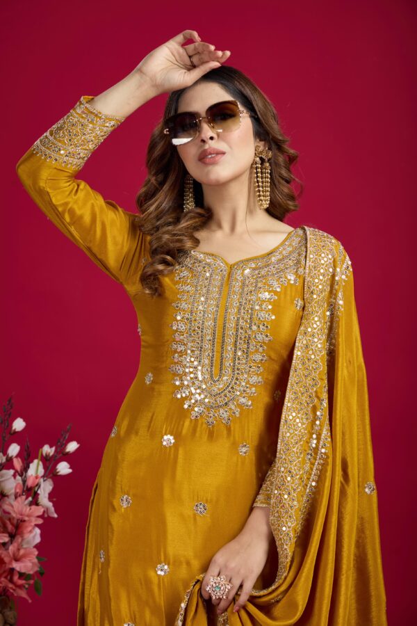 Mustard Color Chinon Silk Sharara Suit
