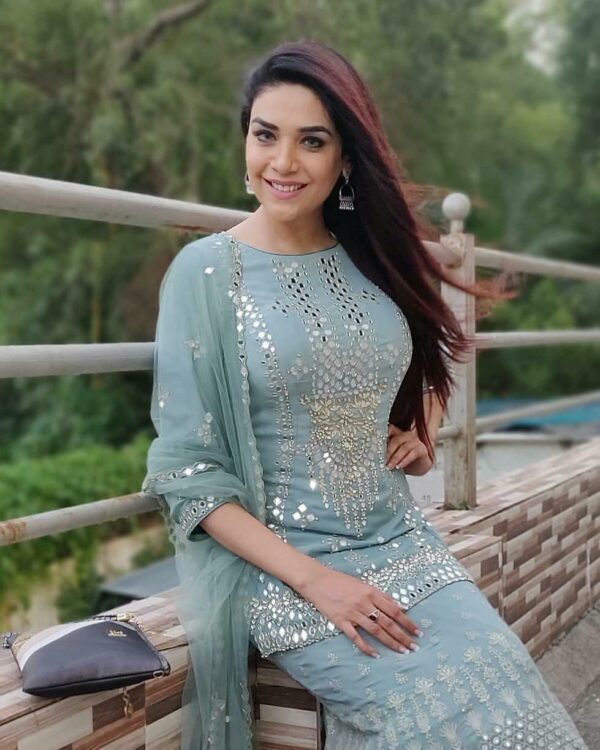 Georgette Rama Color Designer Palazzo Suit - Image 3