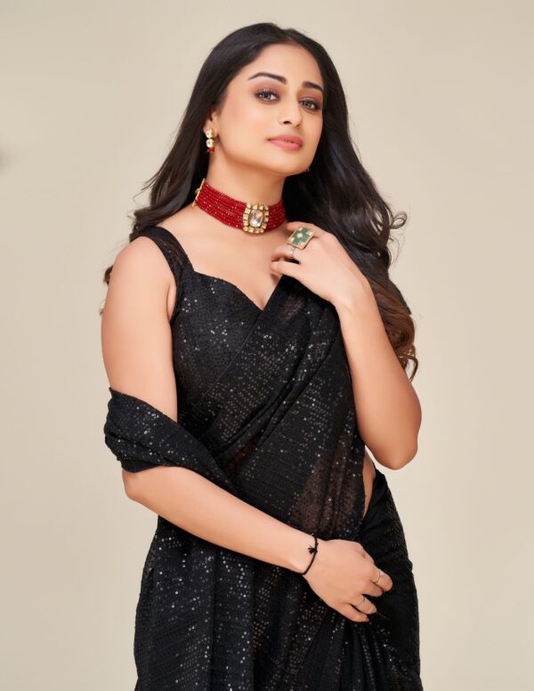 Black Color Beautiful Sequence Work Saree