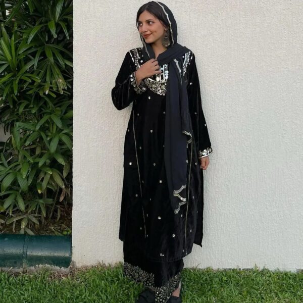 Black Color Sequence Work Palazzo Suit - Image 2