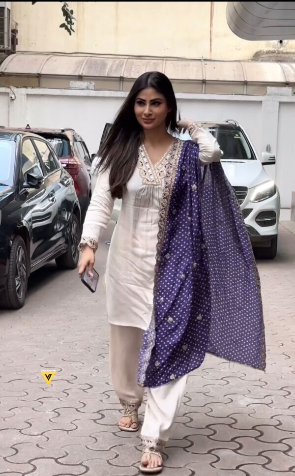 White Color Embroidery With Sequence Work Salwar Suit - Image 3