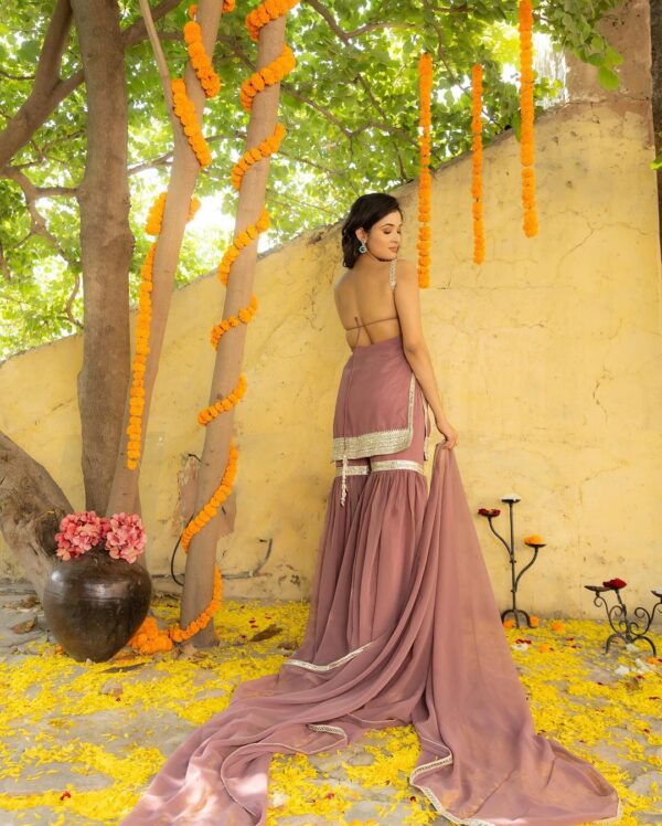 Pink Color Fox Georgette Top With Sharara - Image 2
