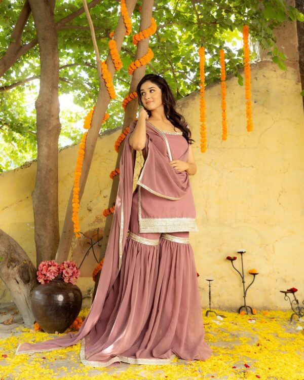 Pink Color Fox Georgette Top With Sharara - Image 3