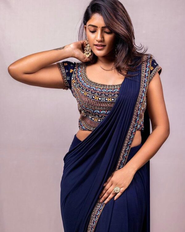 Navy Blue Color Embroidered Saree