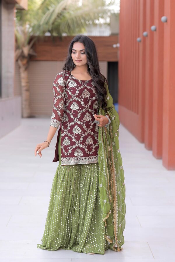Maroon Color Georgette Embroidered Sharara Suit - Image 2