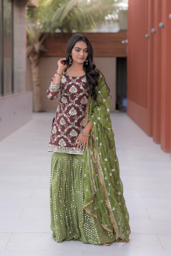 Maroon Color Georgette Embroidered Sharara Suit - Image 3
