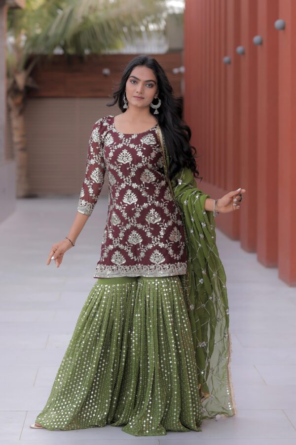 Maroon Color Georgette Embroidered Sharara Suit