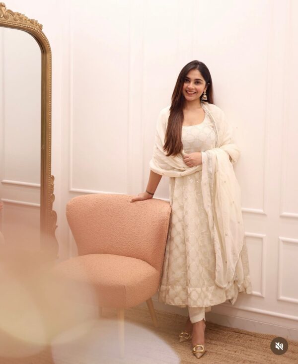 White Color Heavy Embroidery Work Gown - Image 2