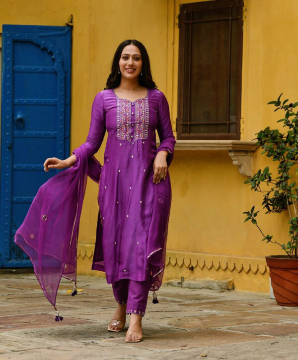 Purple Color Embroidery Work Salwar Suit - Image 3