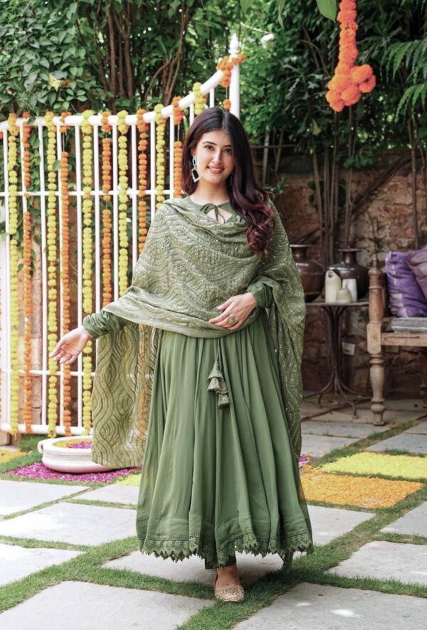 Green Color Georgette Designer Gown - Image 3
