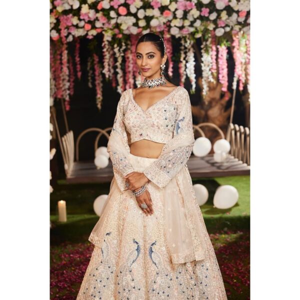Cream Color Butterfly Net Heavy Lehenga Choli - Image 2