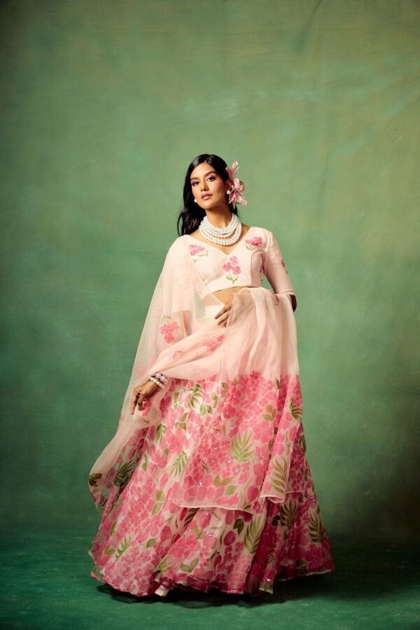 White Color Flower Printed Lehenga Choli - Image 4