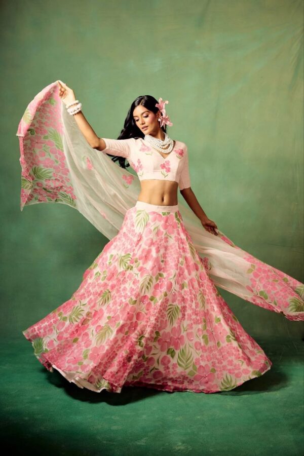 White Color Flower Printed Lehenga Choli - Image 5