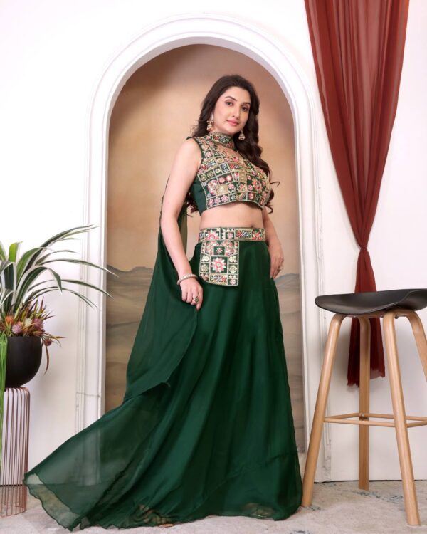 Mehndi Color Multicolor Thread Work Lehenga Choli - Image 2