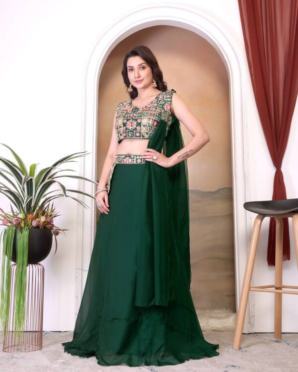 Mehndi Color Multicolor Thread Work Lehenga Choli - Image 3