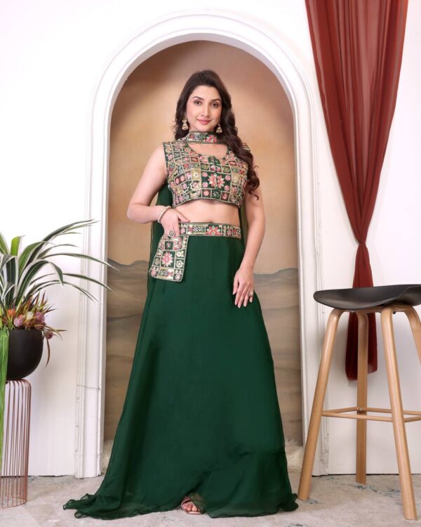 Mehndi Color Multicolor Thread Work Lehenga Choli - Image 4