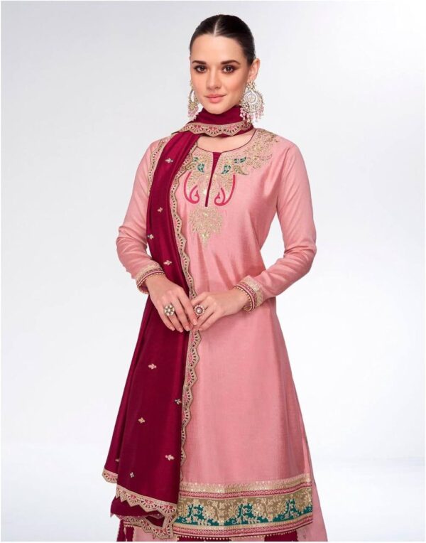 Pink Color Heavy Chinon Silk Sharara Suit - Image 5
