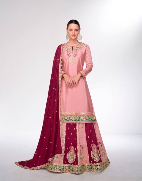 Pink Color Heavy Chinon Silk Sharara Suit - Image 6