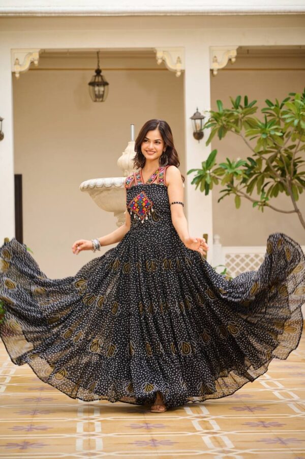 Navratri Collection Black Color Bandhni Print Gown - Image 4