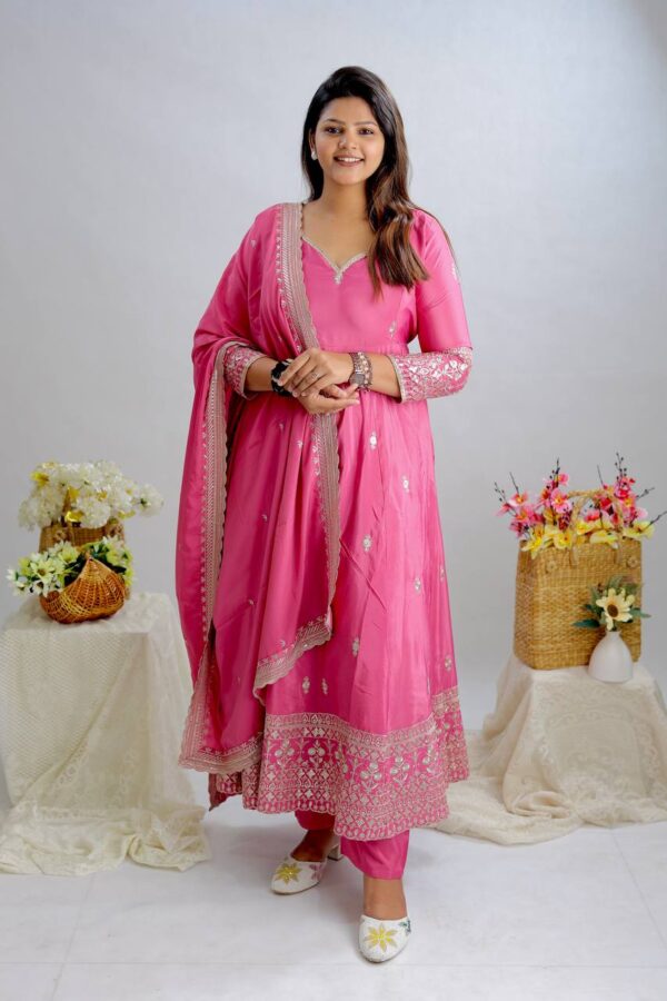 Pink Color Embroidery Work Designer Gown