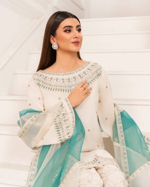 White Color Sequence Work Palazzo Suit