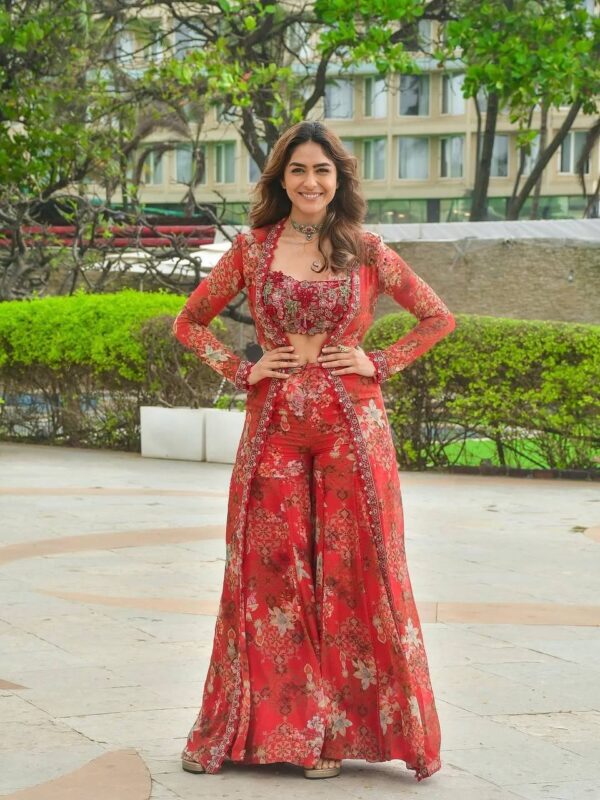 Red Color Beautiful Floral Digital Print Sharara Suit - Image 4