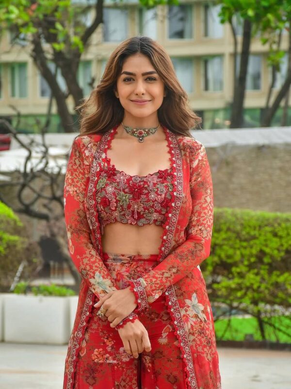 Red Color Beautiful Floral Digital Print Sharara Suit - Image 6