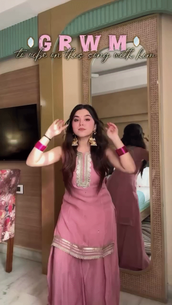 Dusty Pink Gota Patti Kurta Sharara Set with Embroidered Neckline - Image 6