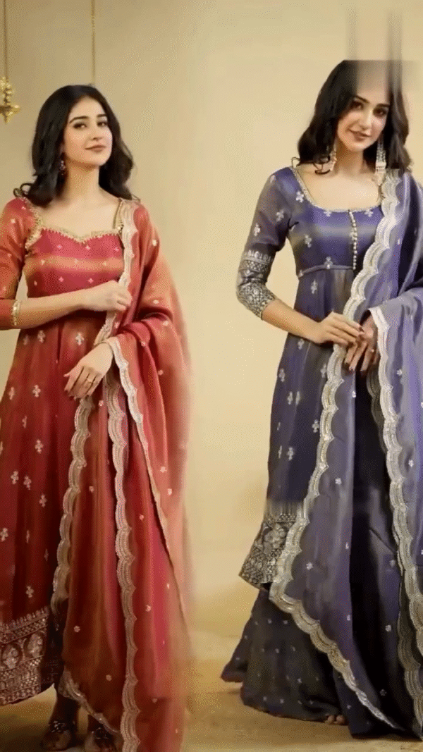 Midnight Blue Mirror Work Lehenga Set with Front-Slit Jacket Blouse - Image 2