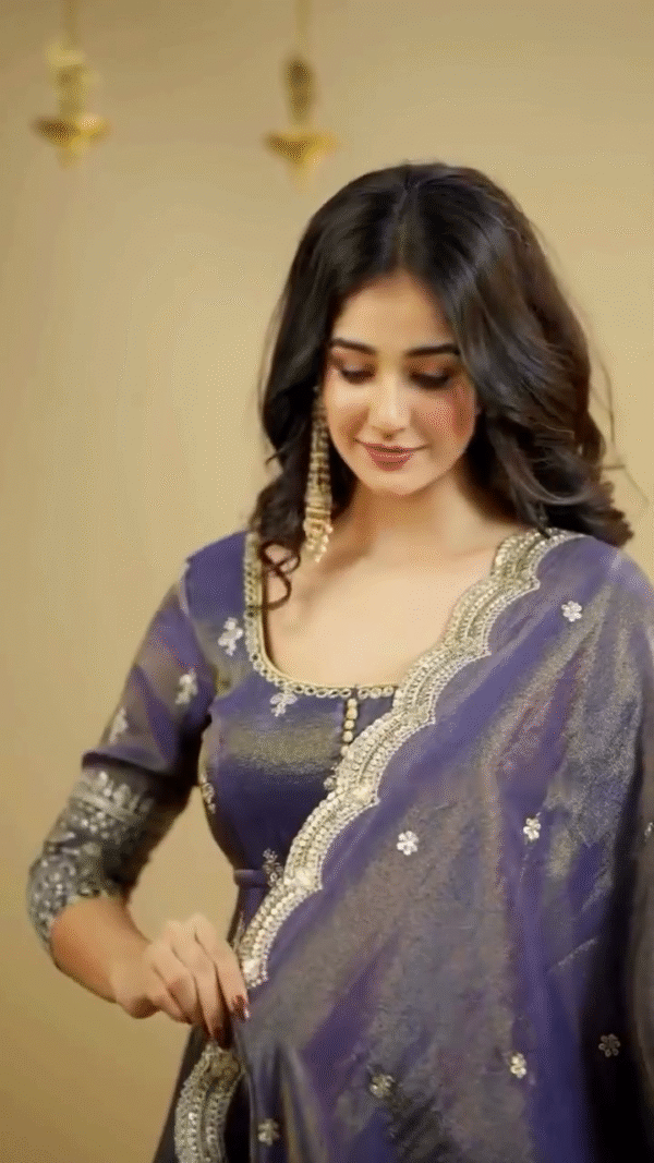 Midnight Blue Mirror Work Lehenga Set with Front-Slit Jacket Blouse - Image 7