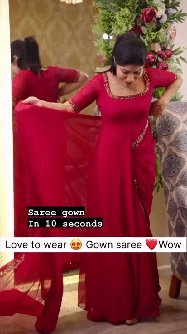 Elegant Coffee Brown Gown Gown Saree with Sequin Border - Image 5