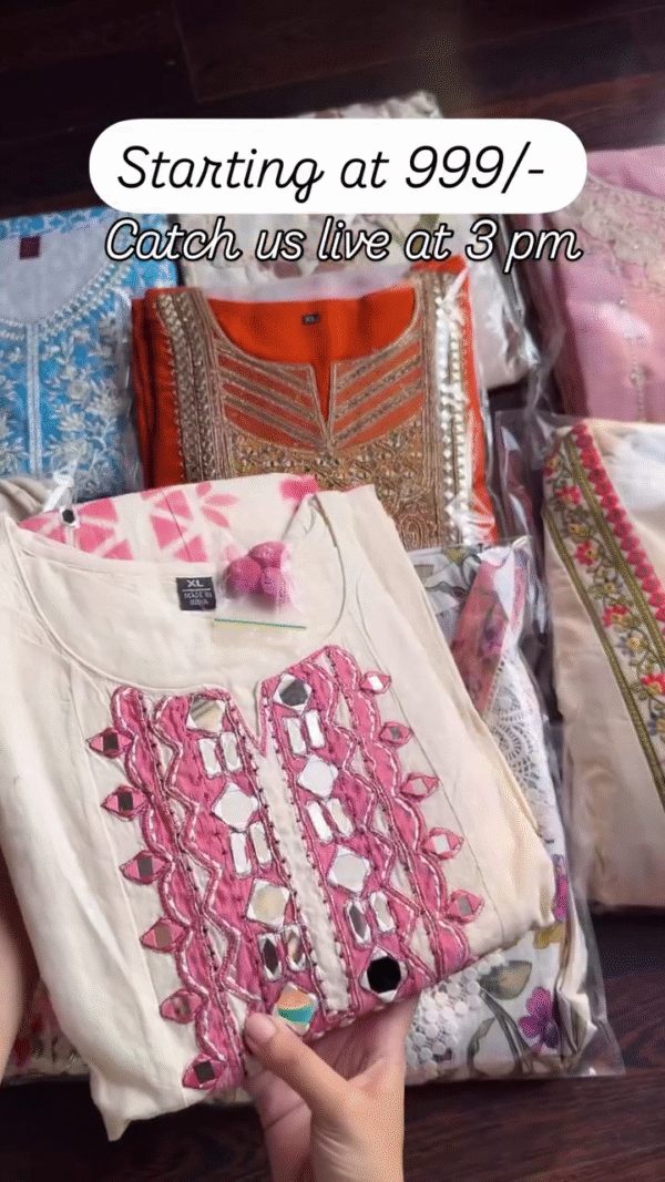 Floral Printed Cotton Suit Set with Embroidered Neckline - Image 3