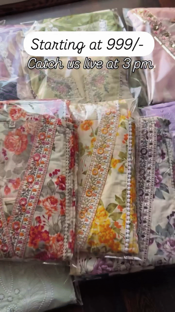 Floral Printed Cotton Suit Set with Embroidered Neckline - Image 6