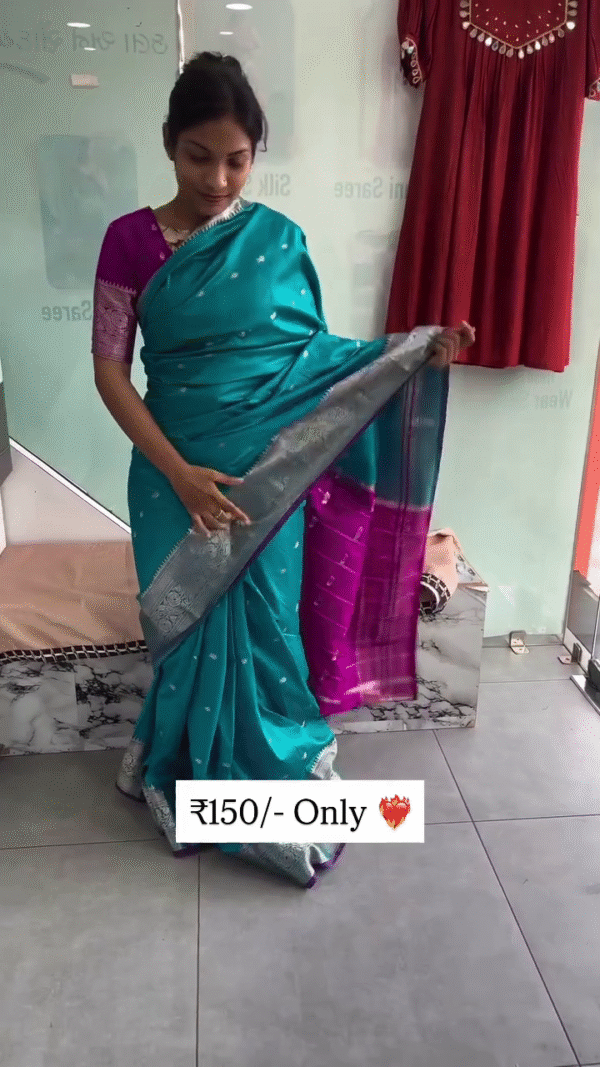 Dual Tone Soft Silk Look Saree with Rich Zari Border - Image 2