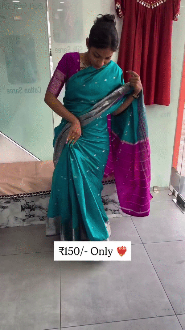 Dual Tone Soft Silk Look Saree with Rich Zari Border - Image 3