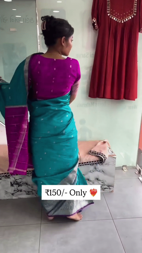 Dual Tone Soft Silk Look Saree with Rich Zari Border - Image 4