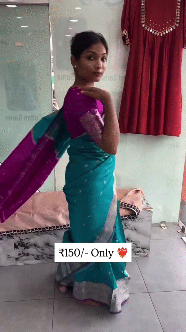 Dual Tone Soft Silk Look Saree with Rich Zari Border - Image 5