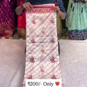 Traditional Navratri Dupatta with Multicolor Garba Print & Tassel Border