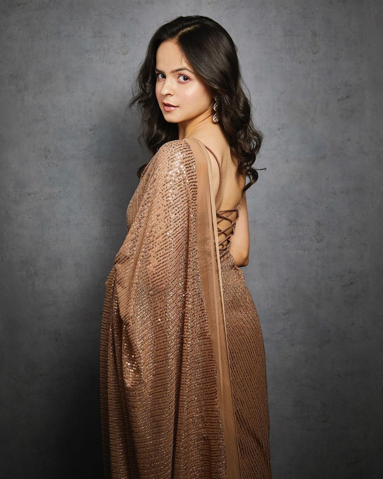 Brown Color Heavy Sequence Work Georgette Saree - Image 2