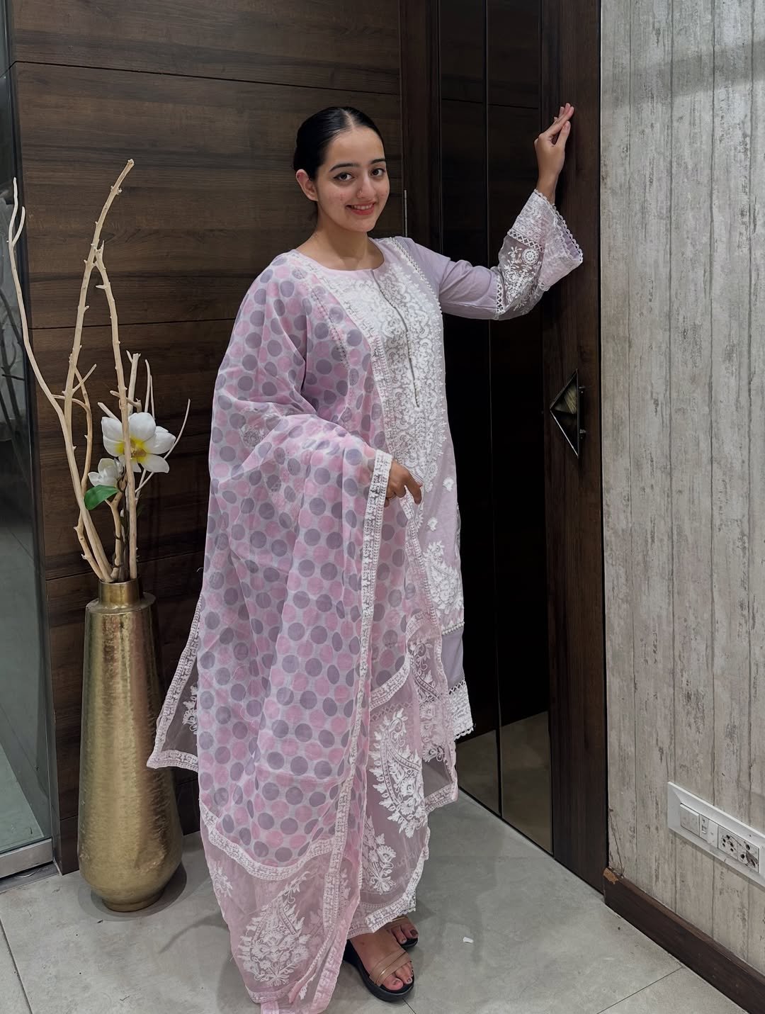 Organza with polka dot digital print Suit - Image 3