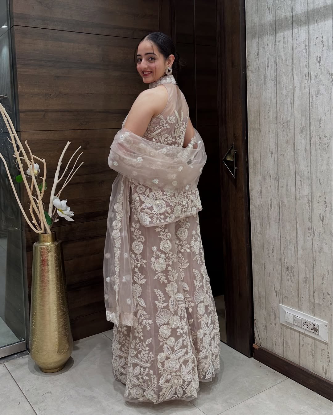 Embroidered Net Halter Kurti with Sharara & Dupatta Set - Image 3