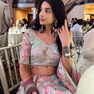 Pastel Blue & Pink Heavy Embroidered Butterfly Lehenga Set